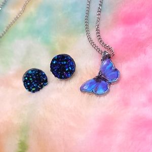 Beauty blue studs & butterfly necklace